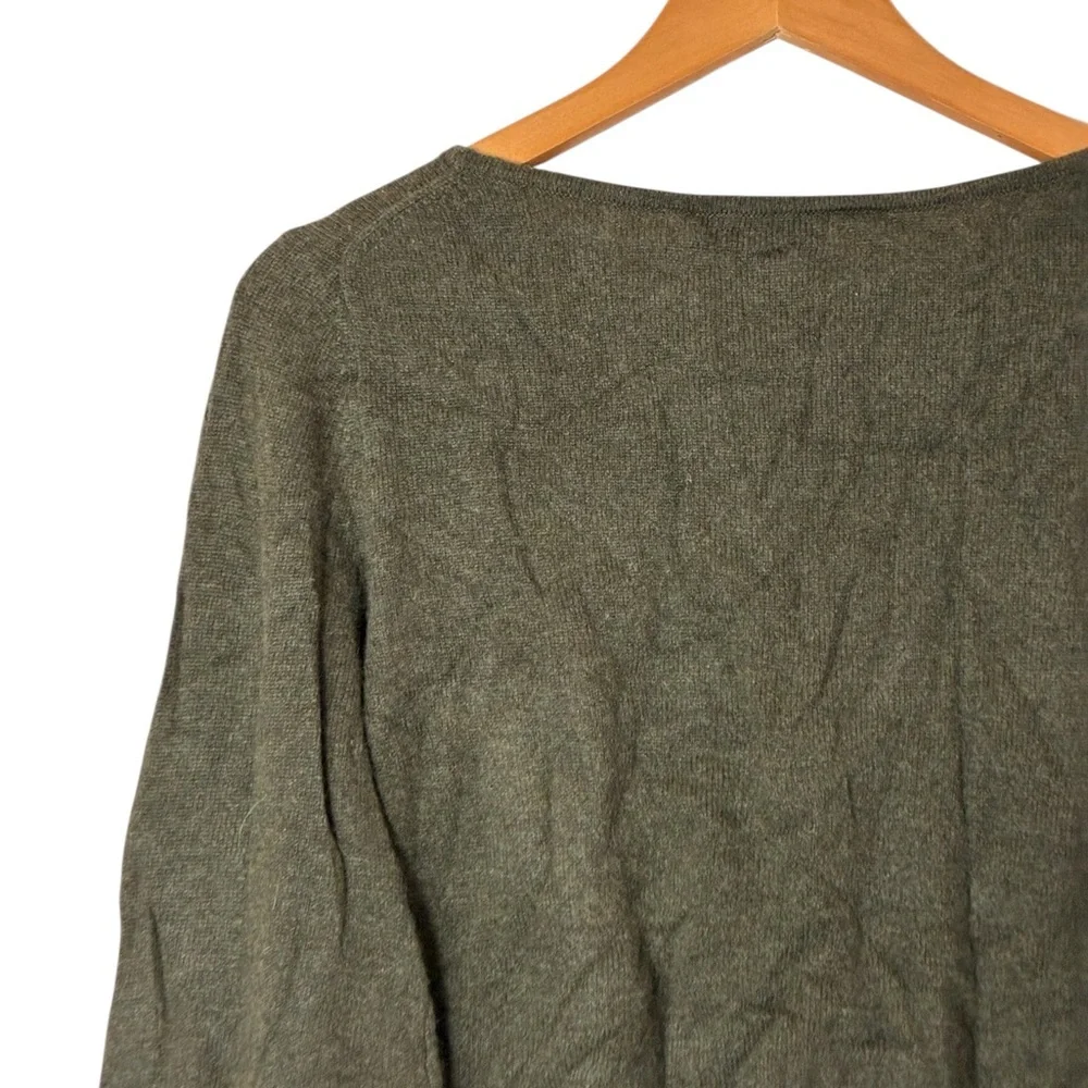 Charter Club | Green 100% cashmere crewneck ruffle sleeve luxury sweater